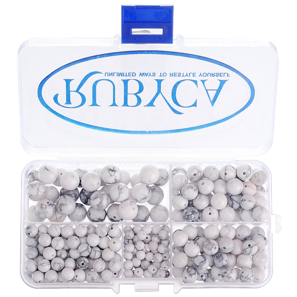 7556 Natural Howlite Gemstone Round Loose Bead Organizer Plastic Box